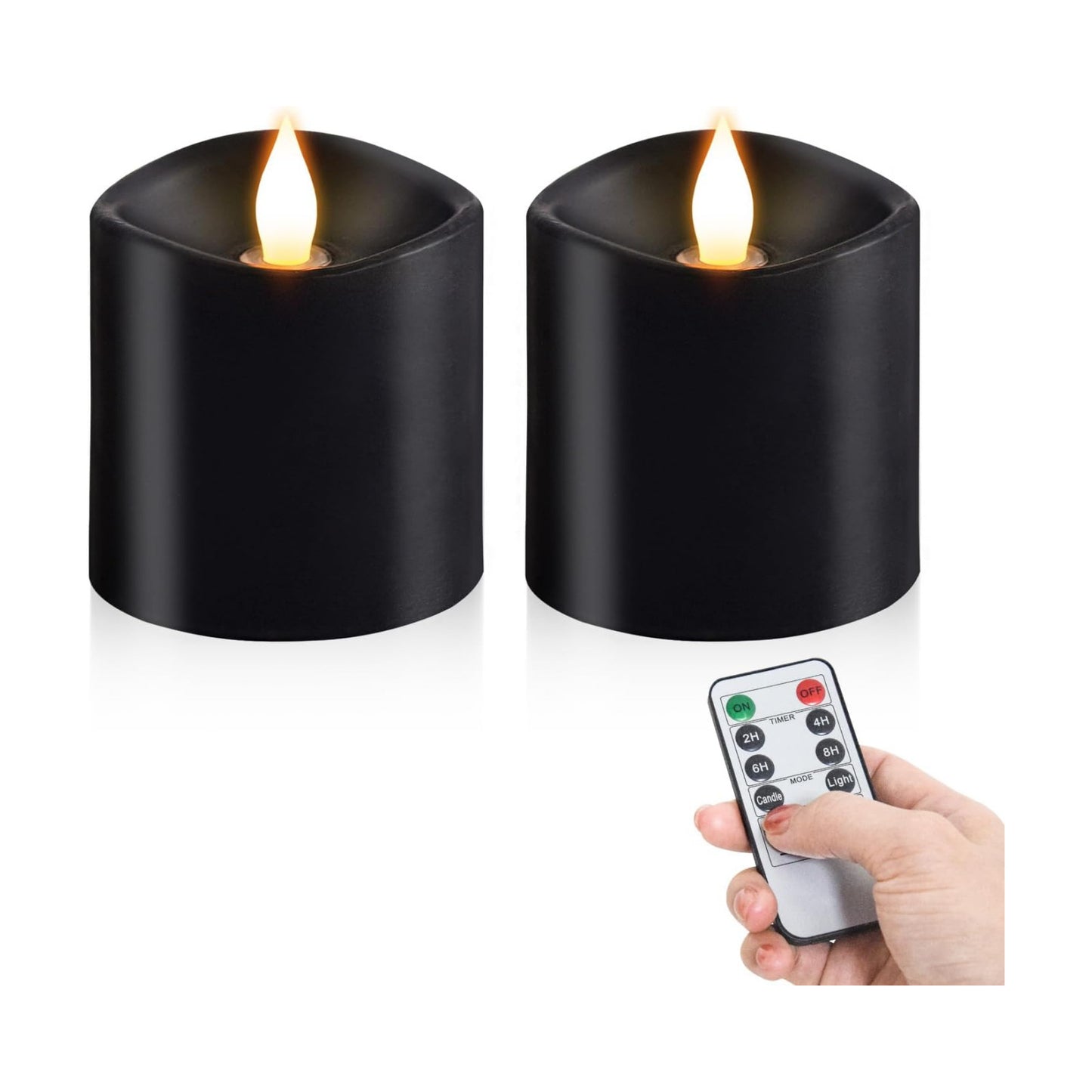 3x3 Flickering Flameless Candles Set of 2, Real Wax LED Candles,with Timer, 3 inch Flameless Candles with