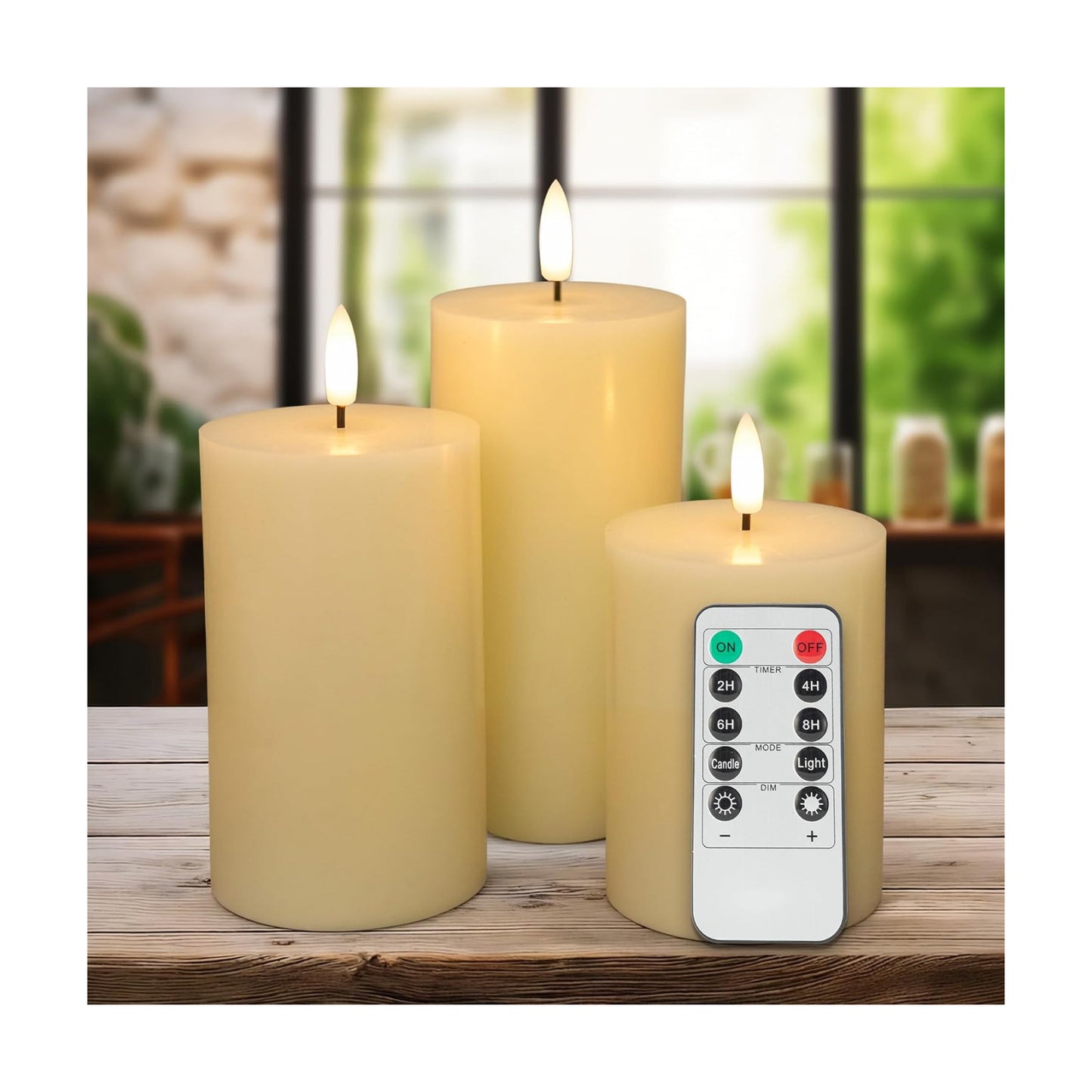 Flickering Flameless Candles, Real Wax Battery Operated Candles with Remote, Flat Top Led Flameless Pillar Candles for