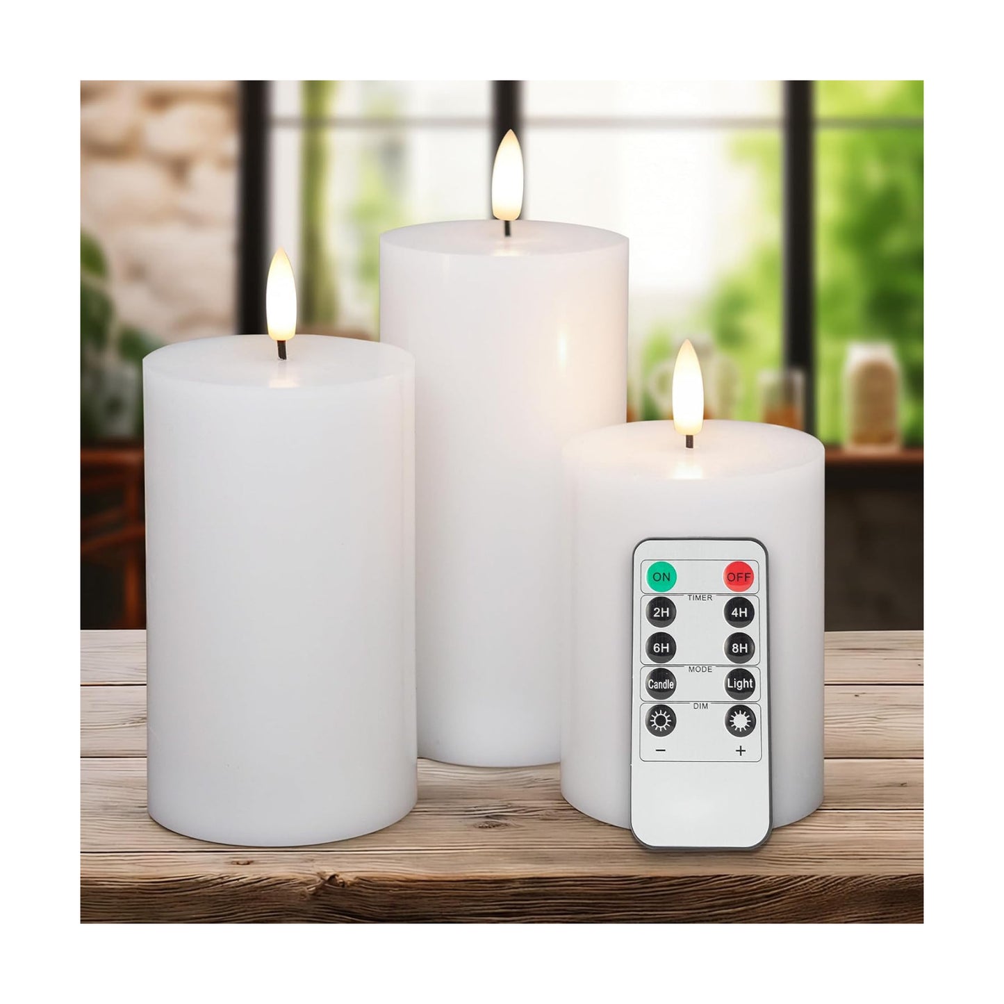 Flameless Pillar Candles Battery Operated Remote Timer Set of 3 | White Flickering LED Candles, Real Wax, Warm Flame