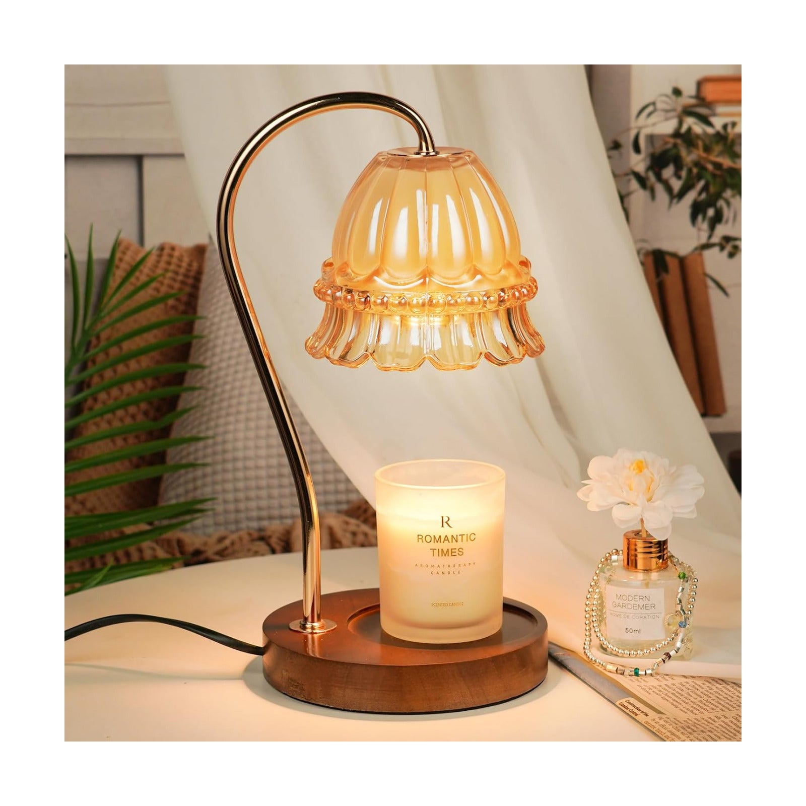 Funistree Flower Candle Warmer Lamp with Timer, Dimmable Candle Lamp Warmer, Christmas Birthday Gifts for Women Mom