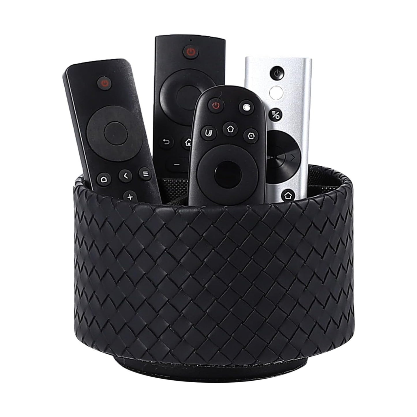 PU Leather 360 Degree Rotating Remote Control Holder / Black Small Grid