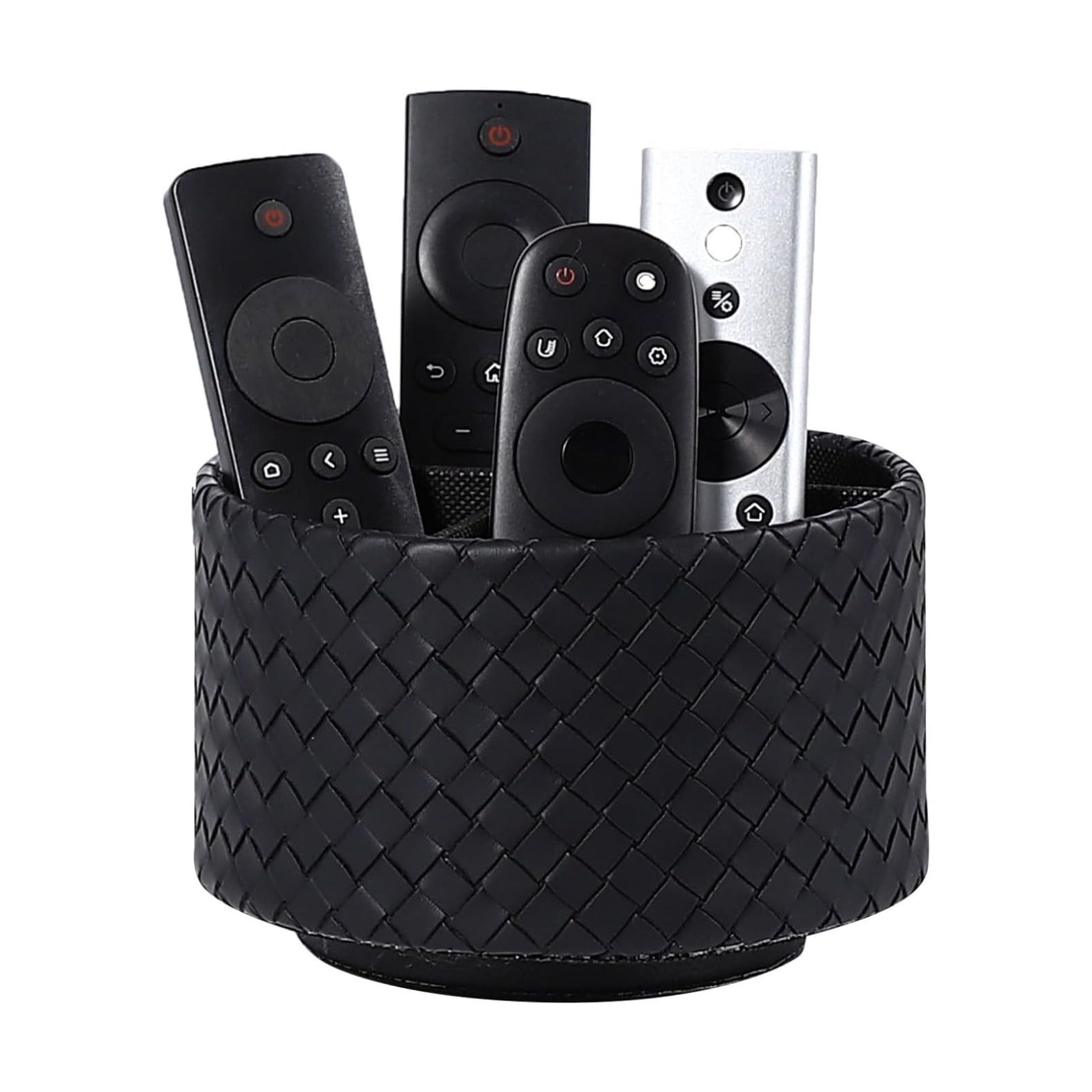 PU Leather 360 Degree Rotating Remote Control Holder / Black Small Grid