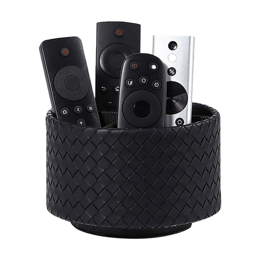 PU Leather 360 Degree Rotating Remote Control Holder / Black Small Grid