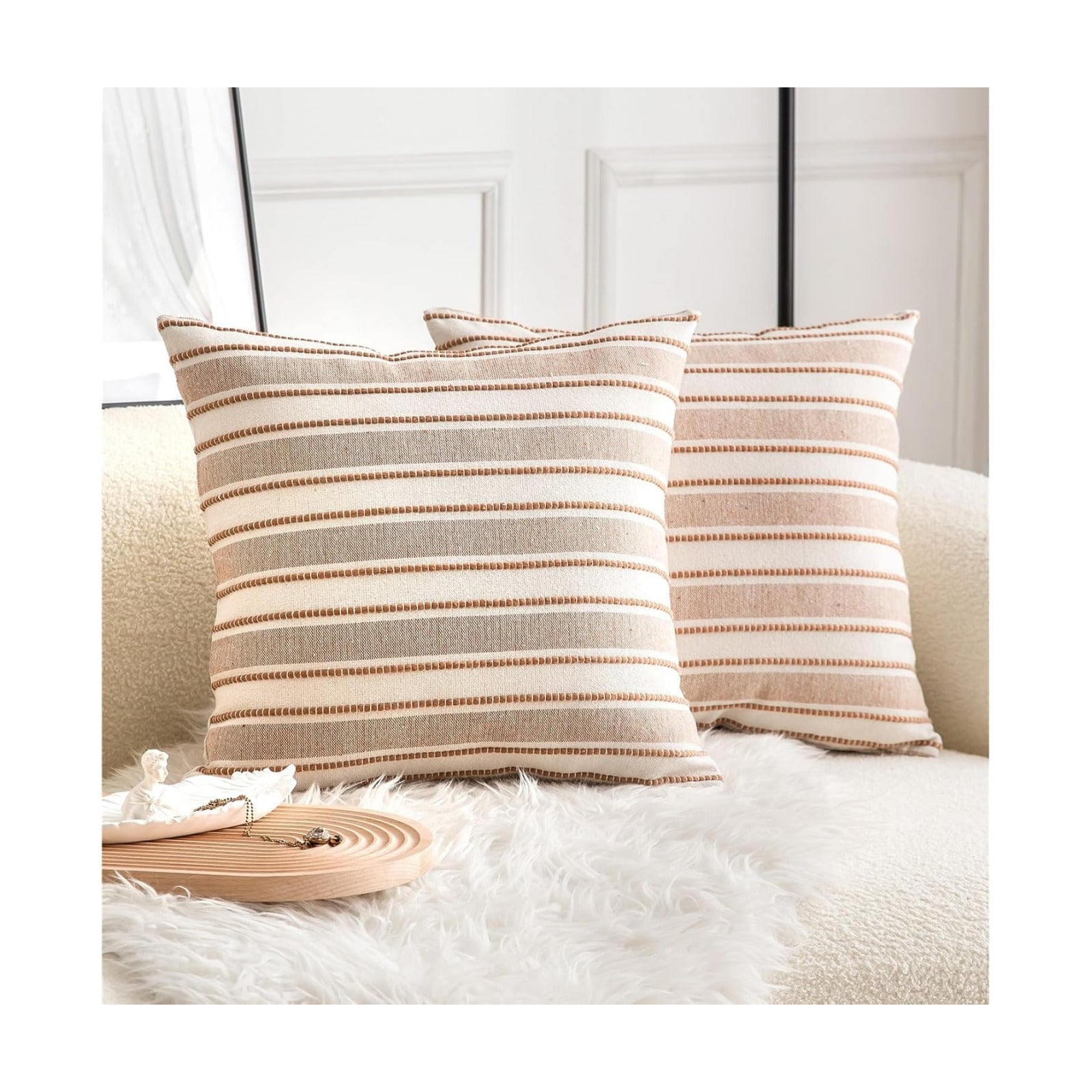 Farmhouse Textured Pillow Case / Brown / 18 x 18 / Set of 2