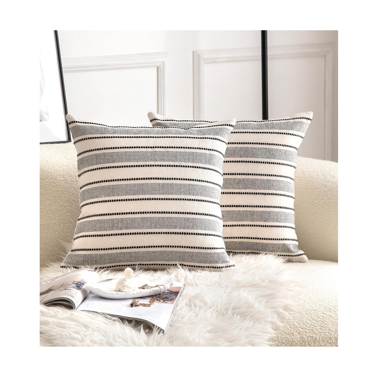 Farmhouse Textured Pillow Case / Black / 18 x 18 / Set of 2