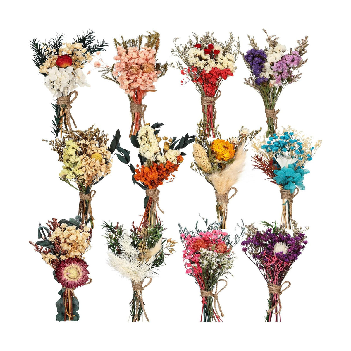 Layhit 12 Pcs Mini Dried Flower Bouquet Boho for Wedding,Colorful