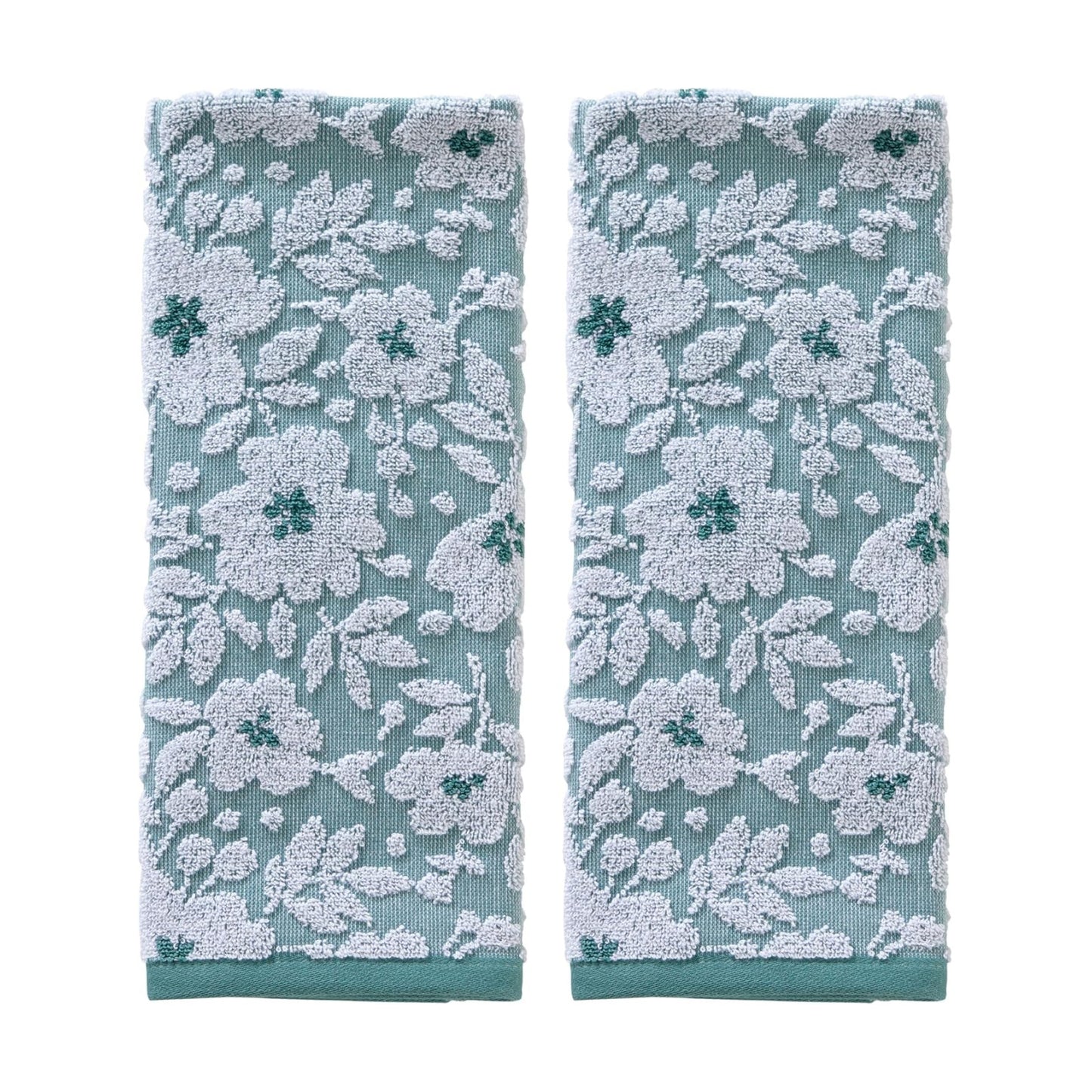 SKL Home Floral Hand Towel Set-2pc, 100% Cotton Jacquard, Moss Green | Soft, absorbent & reversible. Great for use in