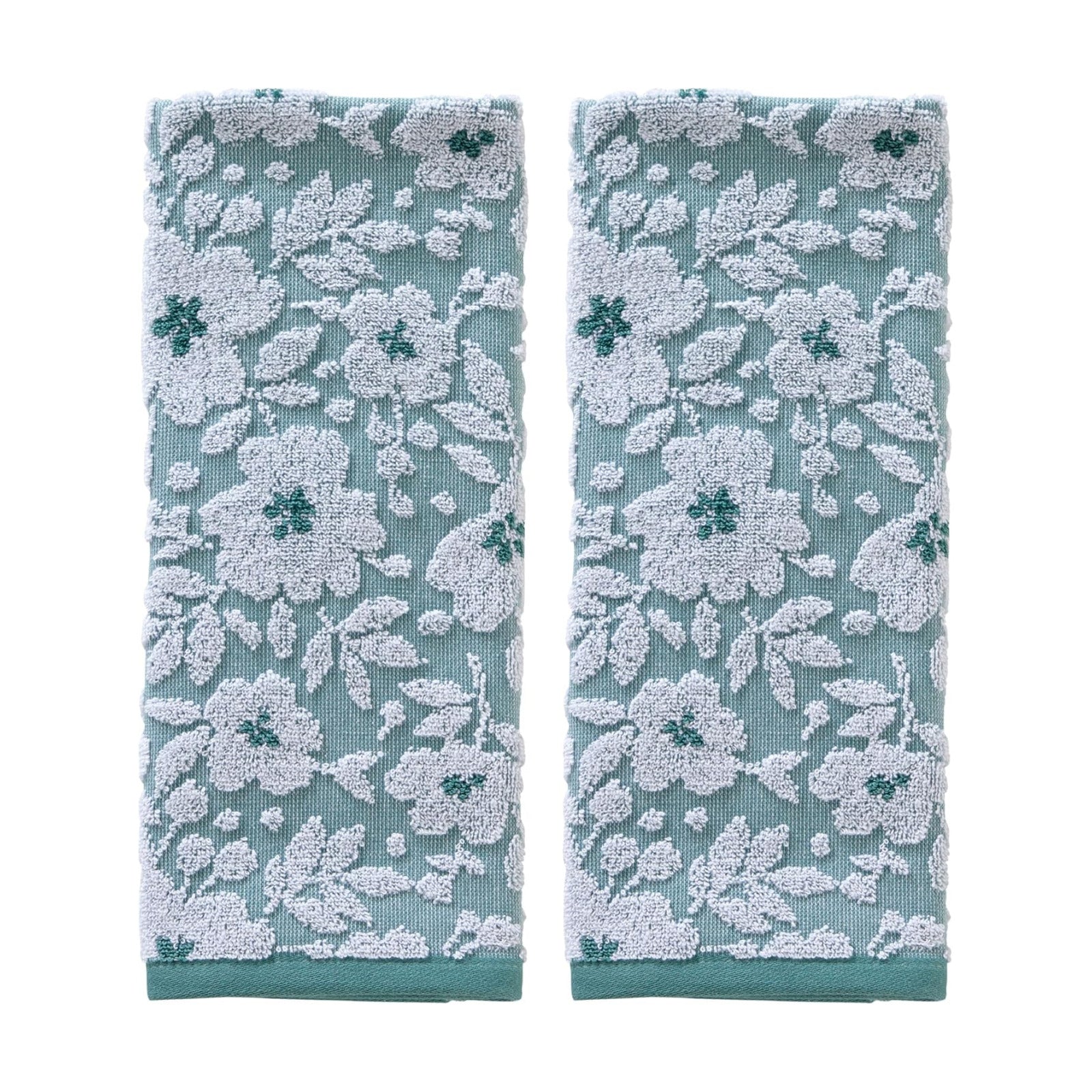 SKL Home Floral Hand Towel Set-2pc, 100% Cotton Jacquard, Moss Green | Soft, absorbent & reversible. Great for use in