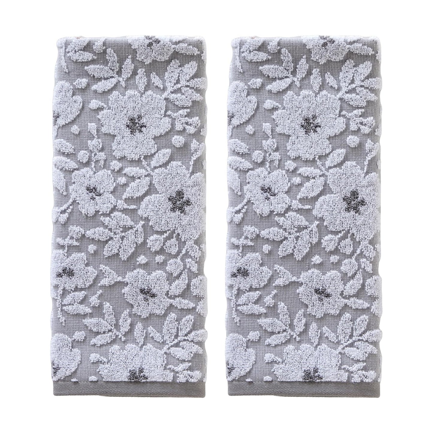 SKL Home Floral Hand Towel Set-2pc, 100% Cotton Jacquard, Gray | Soft, absorbent & reversible. Great for use in the