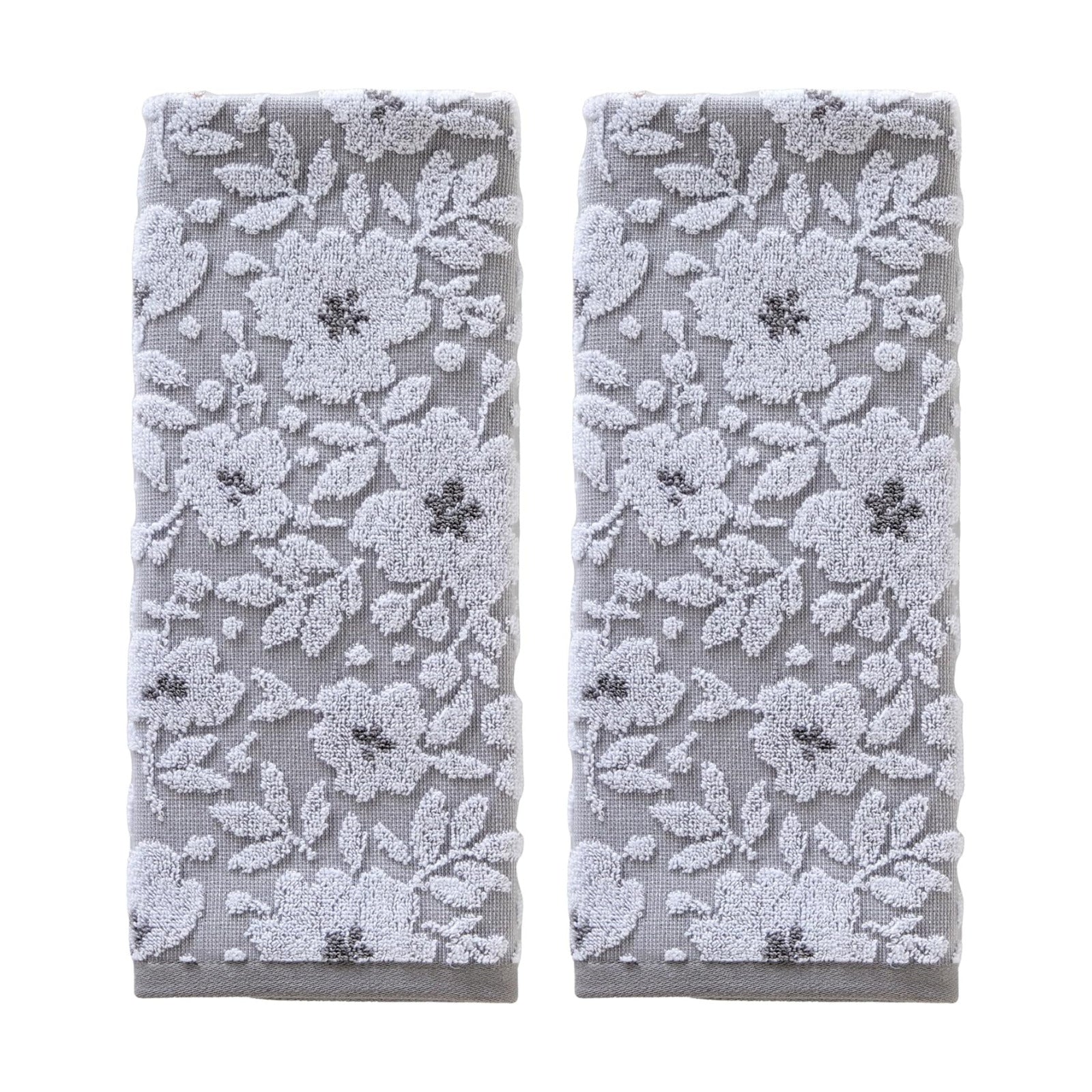 SKL Home Floral Hand Towel Set-2pc, 100% Cotton Jacquard, Gray | Soft, absorbent & reversible. Great for use in the