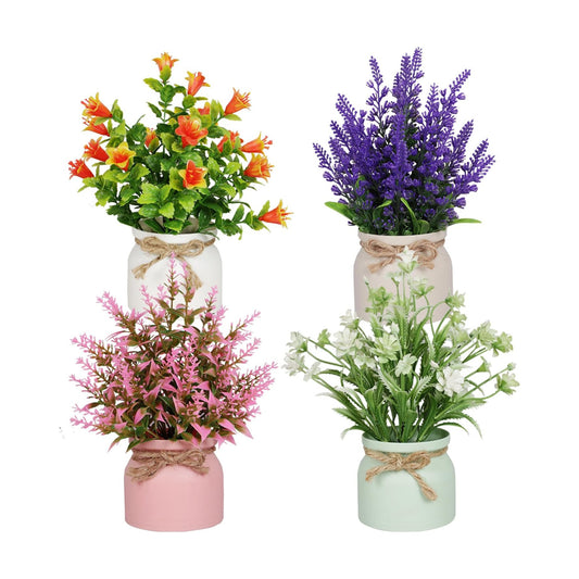 Artificial Pot Flowers Small Fake Plants / Set of 4