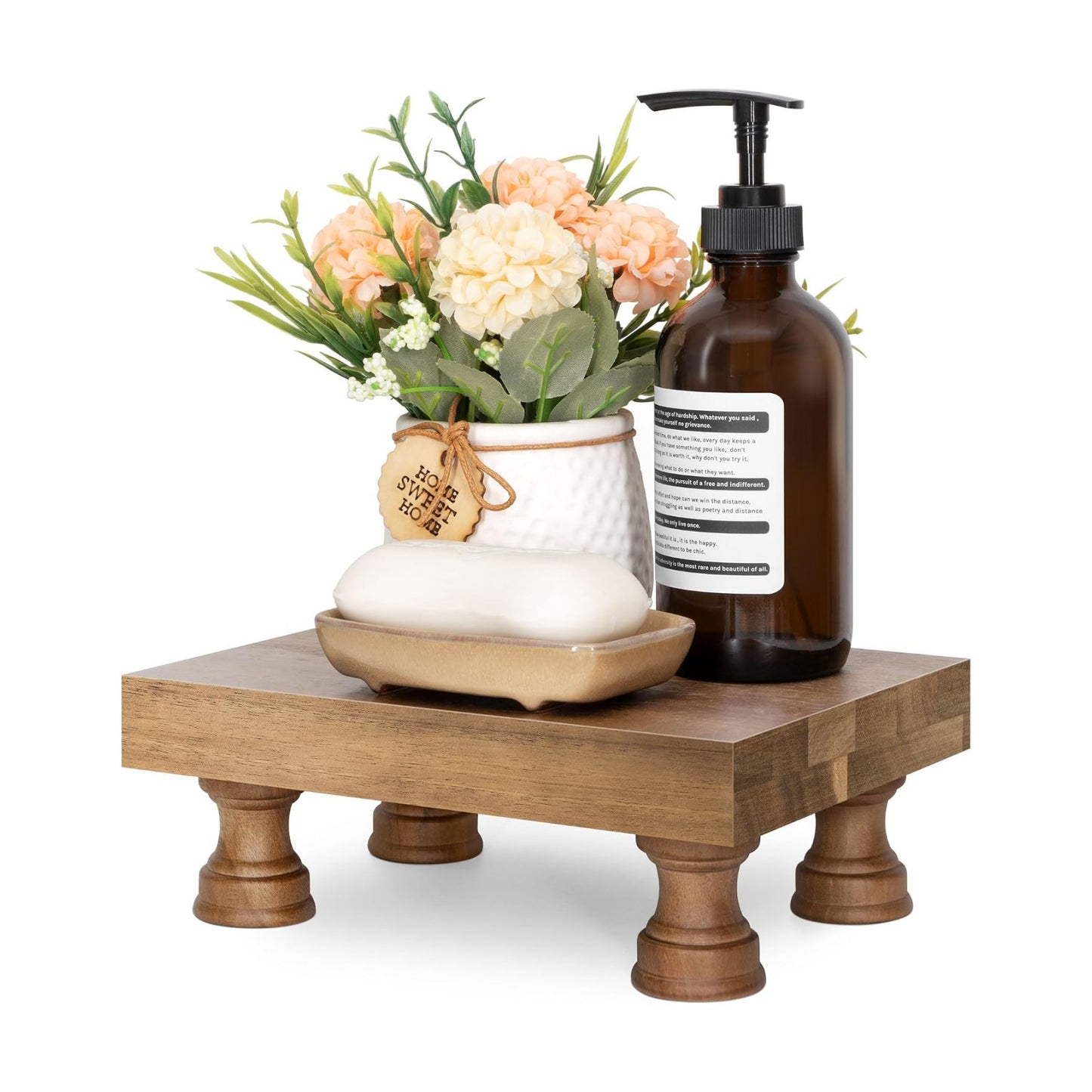 EOSAHR Wood Riser for Decor & Display Stand for Kitchen Counter, Brown | Acacia Wood, Rich Finish, 8.5" Pedestal Stand