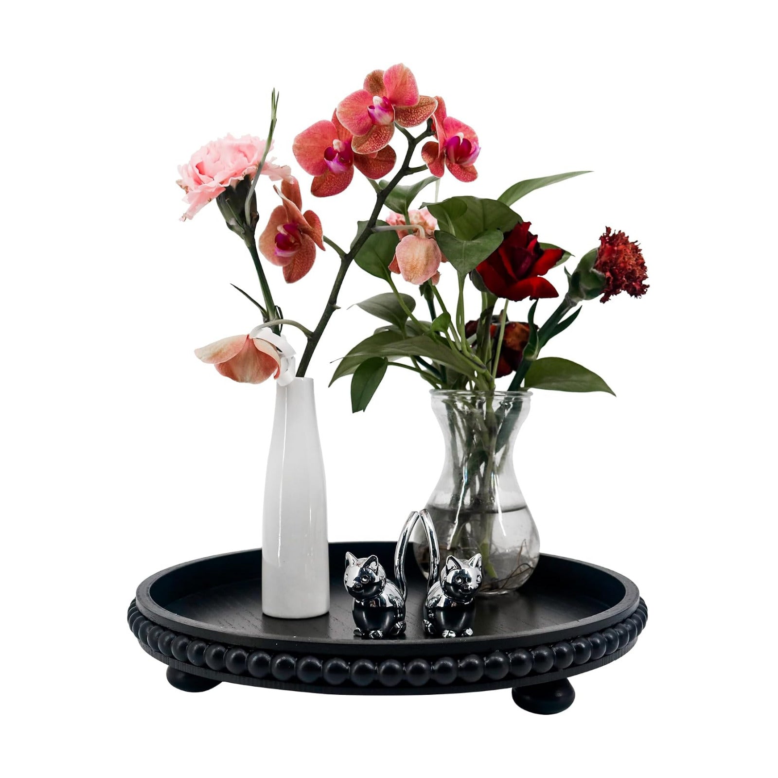 Decorative Tray Round Wood Beaded / Black / 12 Inch / Set of 12