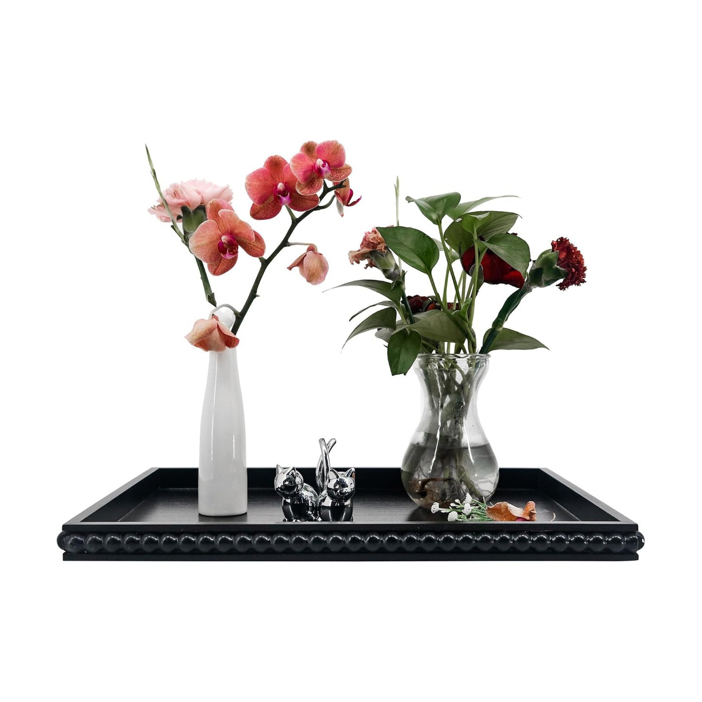 Decorative Tray Rectangular Wood Beaded / Black / 16 x 12 x 1