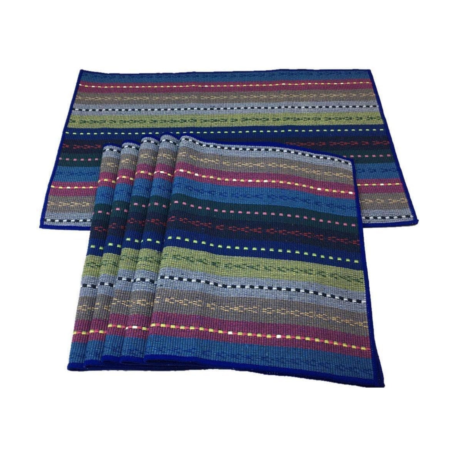 WAZAIGUR Hand Woven Cotton Placemats Set of 6, Blue | Indoor/Outdoor, Fabric, Non Slip, Colorful Place Mats Braided
