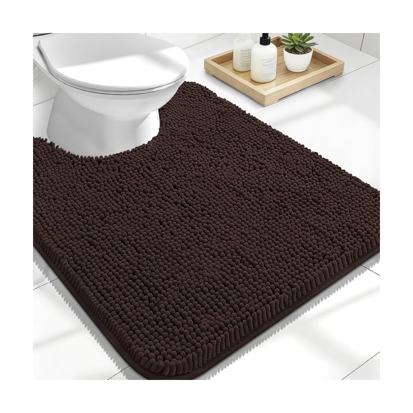 OLANLY Toilet Rugs U-Shaped 24x20, Soft Absorbent Chenille Contour Rugs