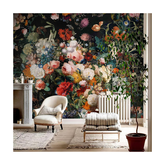 Dark Floral Vintage Oil Painting Wallpaper / 148 x 98 / Multicolour