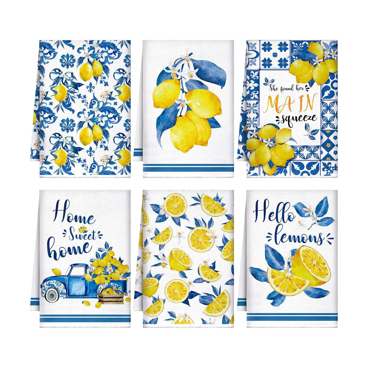 Sratte 6 Pcs Lemon Kitchen Towels Capri Tiles Lemon Dish Towels