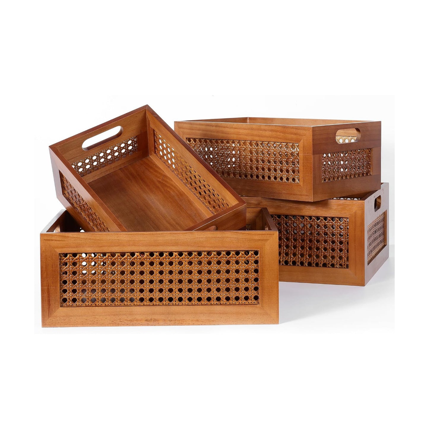 Frame & Handles Decorative Natural Bamboo Woven / Brown / 4 Set - Multiple Sizes / Set of 4