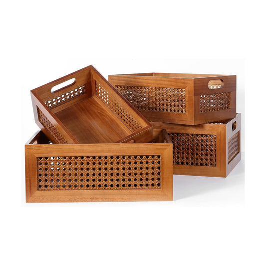 Frame & Handles Decorative Natural Bamboo Woven / Brown / 4 Set - Multiple Sizes / Set of 4