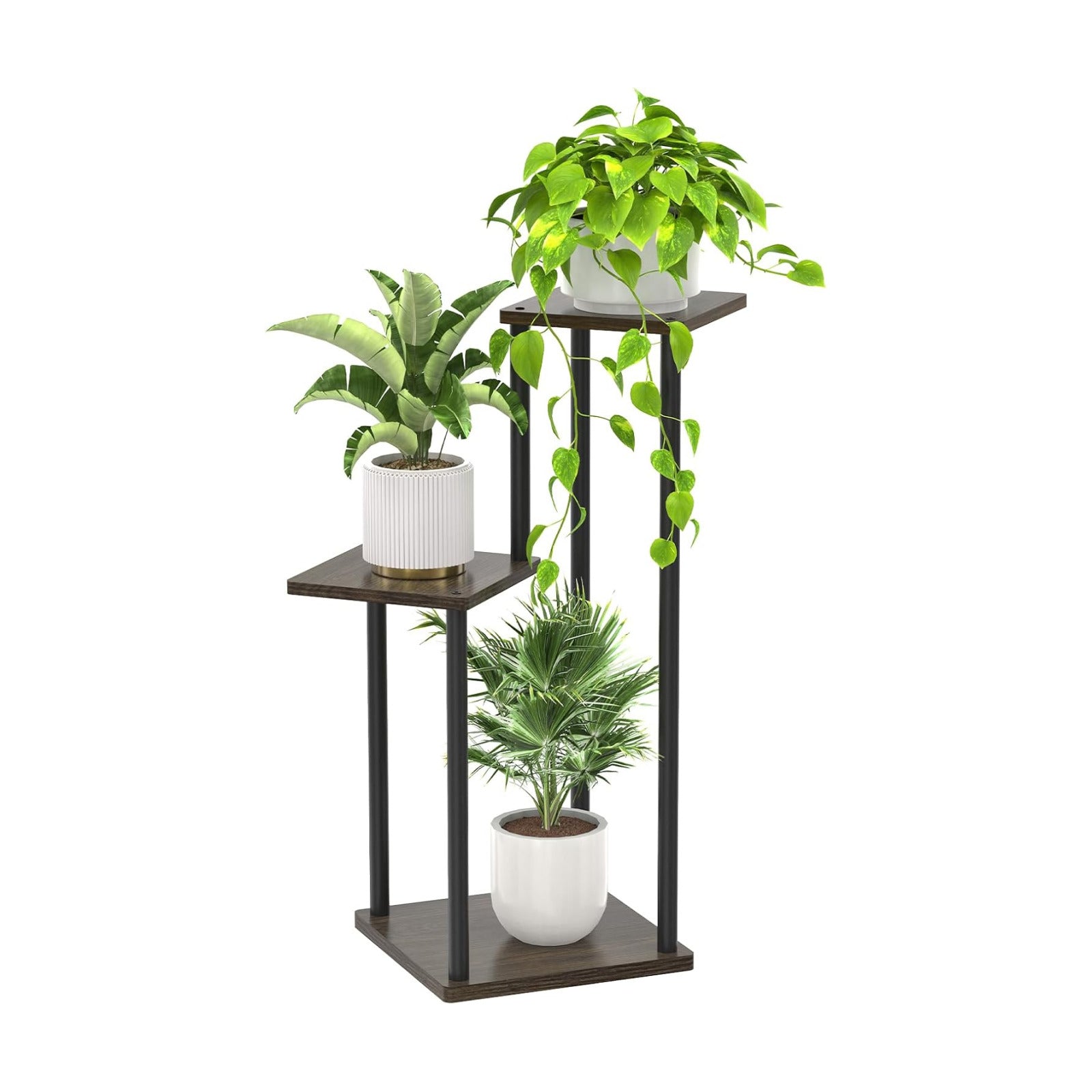 3 Tier Plant Stand Indoor Outdoor,Oppro Wood Metal Corner Flower Shelf | Planter Pot Holder Clearance, Multiple Plants