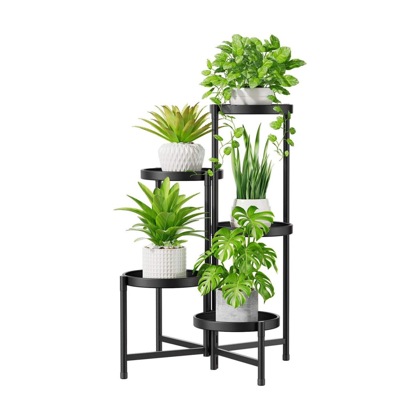 iDavosic.ly 5 Tier Large Plant Stand Indoor Outdoor, 10 In Wide Tray, Black | Tiered Metal Corner Heavy Duty Multiple