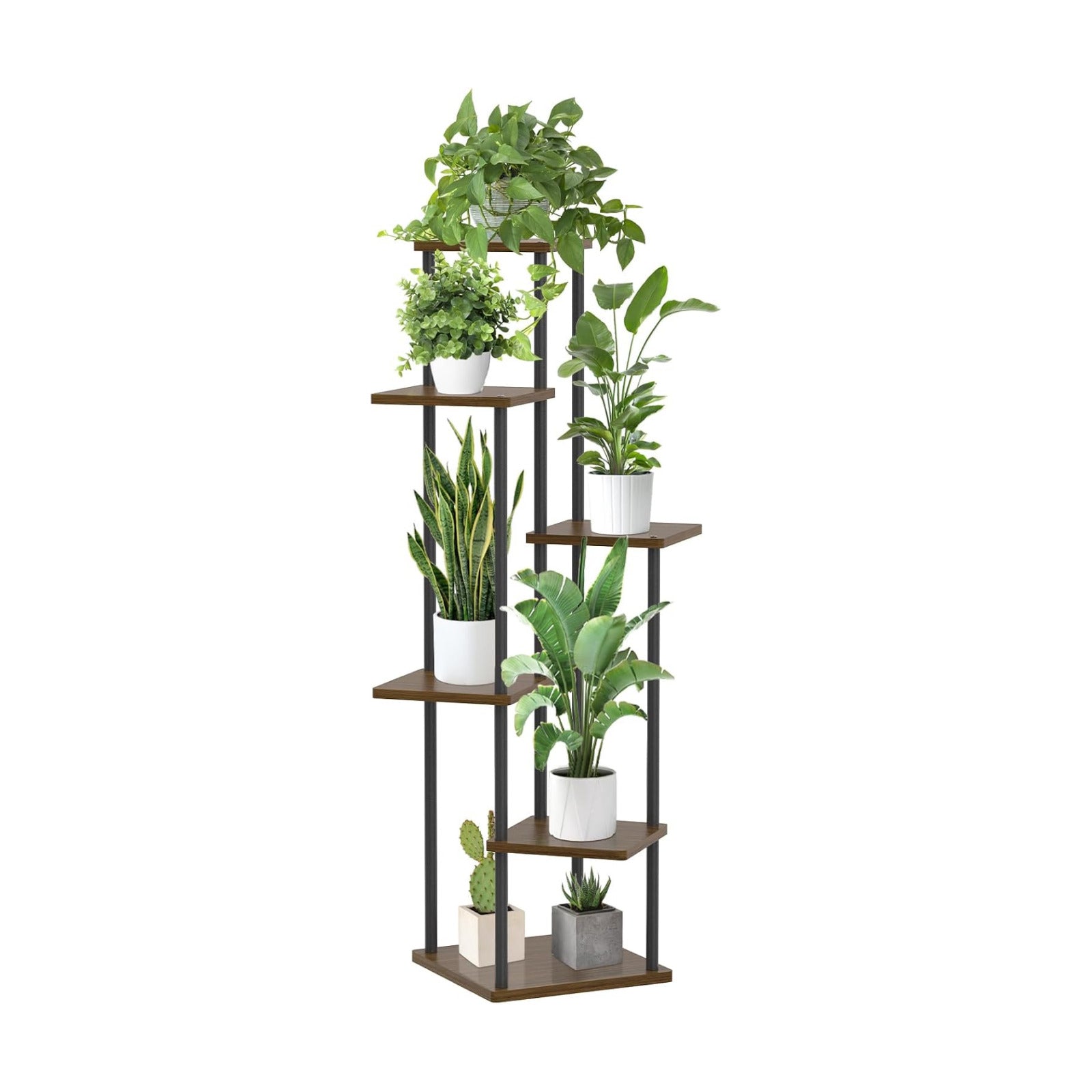 Oppro Plant Stand Indoor Outdoor, 6 Tier Corner Tall Metal Wood Shelf | Muti-Level Planter Holder, Sturdy Large