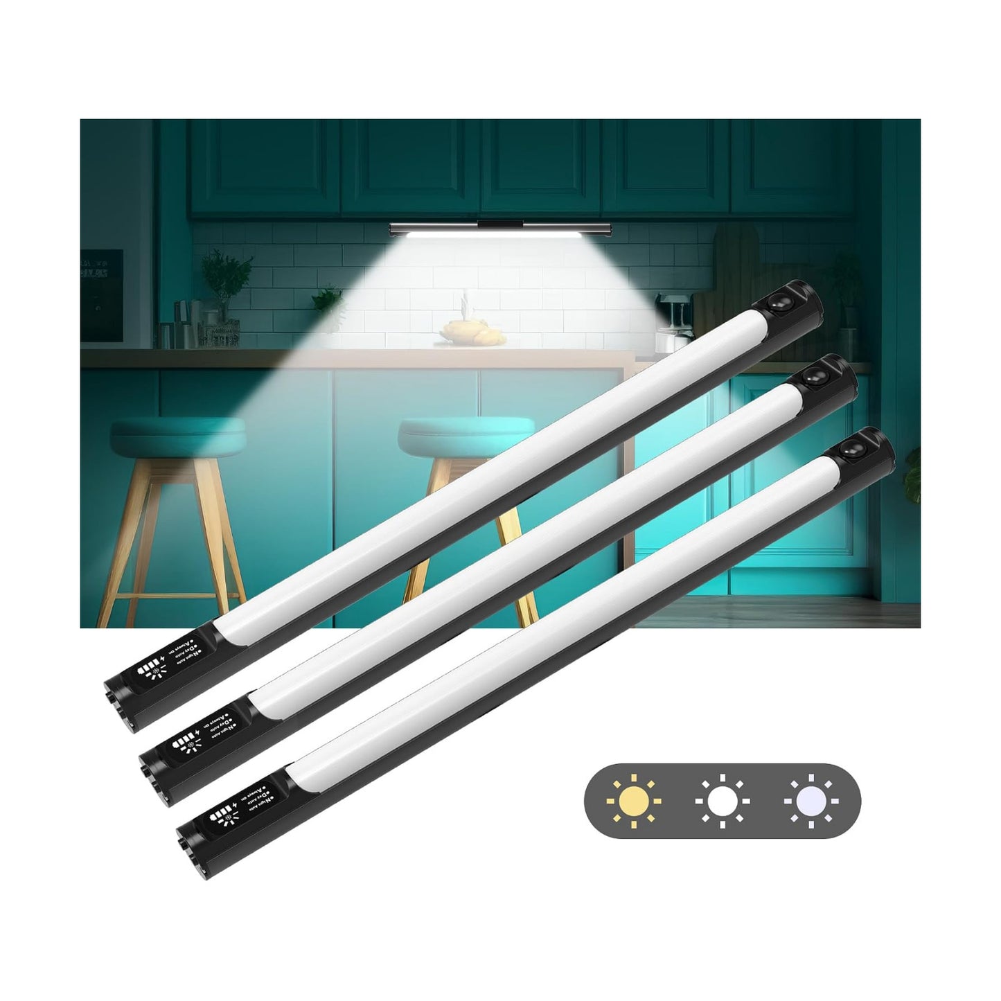 Under Cabinet Lights, 3 Color Dimmable Motion Sensor Light Indoor, 14 Inch Wireless Closet Lights 64 LED with Digital