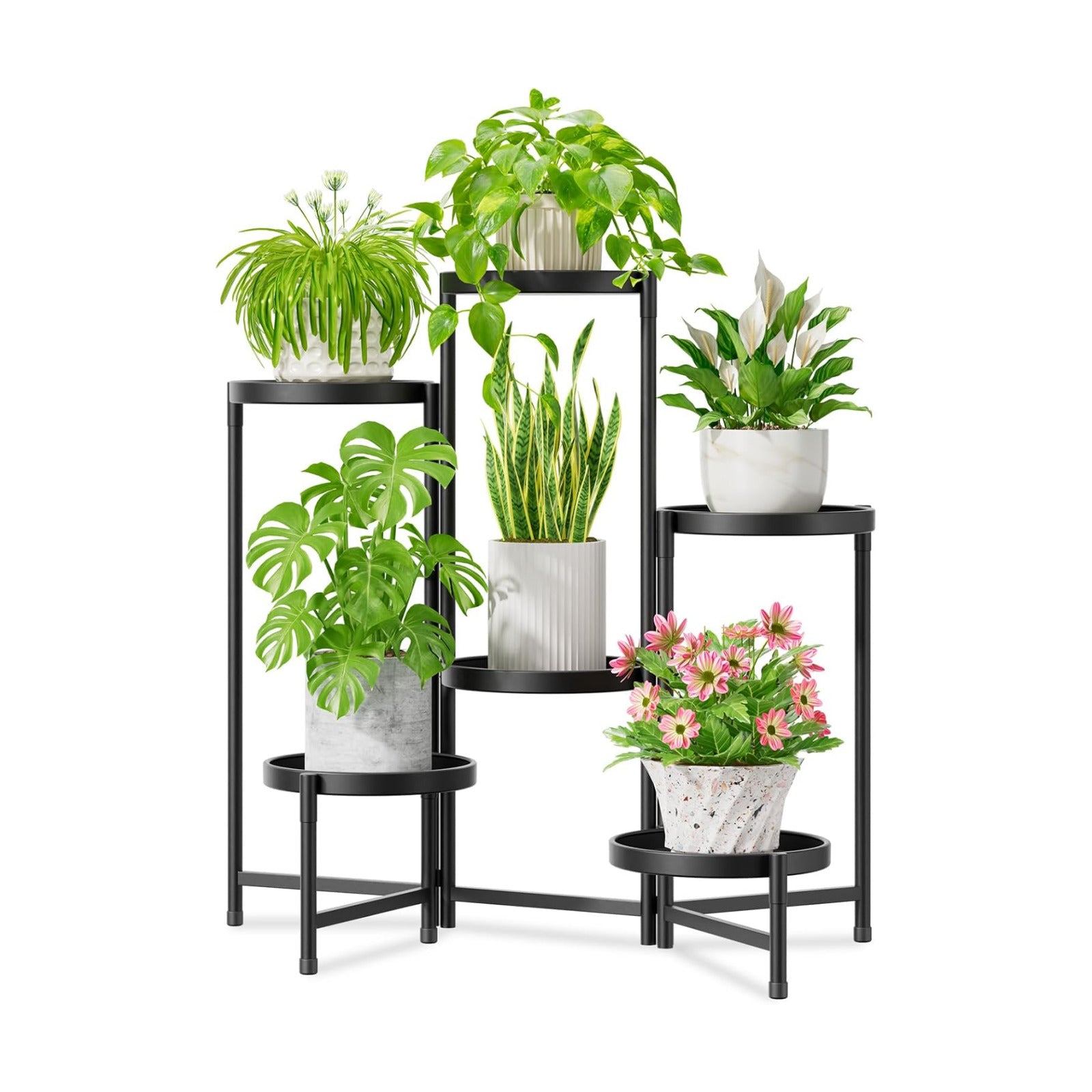 iDavosic.ly 6 Tier Large Plant Stand Indoor Outdoor, 10 In Wide Tray, Black | Tiered Metal Corner Heavy Duty Multiple