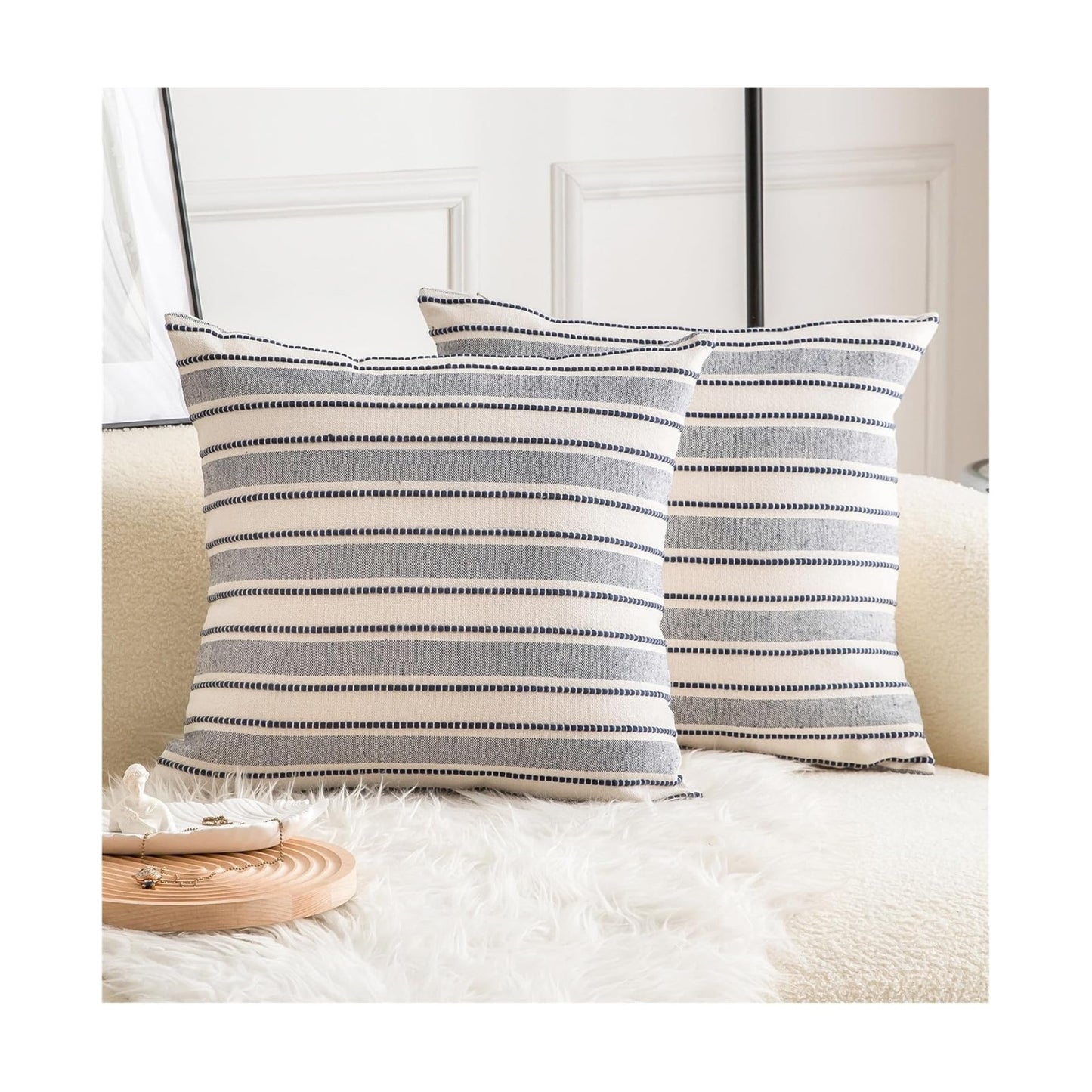 Farmhouse Textured Pillow Case / Navy Blue / 18 x 18 / Set of 2