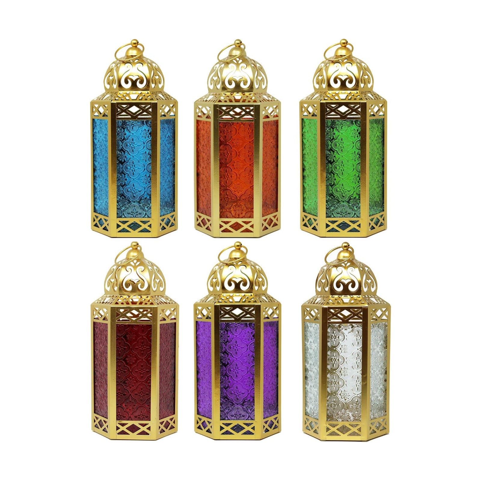 VELA LANTERNS 12" Gold Metal Moroccan Decorative Candle Lantern Holder for Hanging or Table Centerpieces, Exotic Indoor
