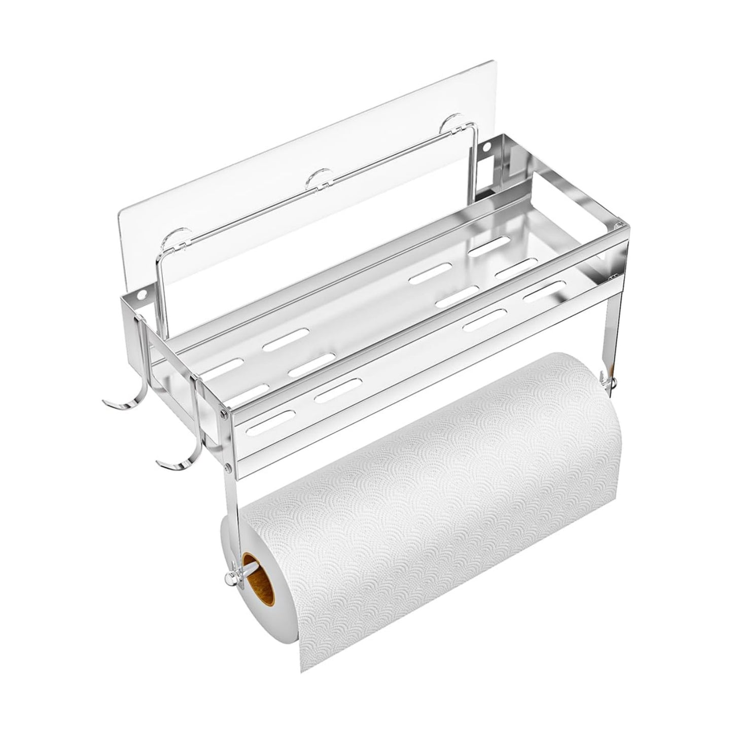 Paper Towel Holder with Shelf, Adhesive Wall Mount, Brushed Nickel | SUS304 brushed finish, 2in1 design Adhesive or