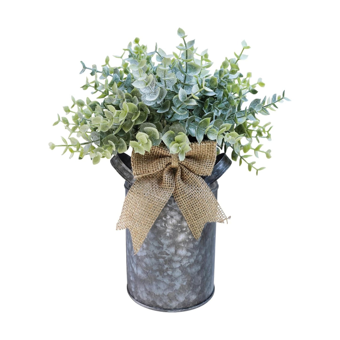 Farmhouse Faux Eucalyptus Arrangement Centerpiece Rustic Galvanized Metal Milk Can Vase Artificial