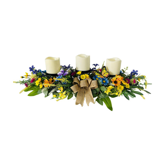 Svndlyn Floral Candle Holder Centerpiece with Butterflies and Wildflowers