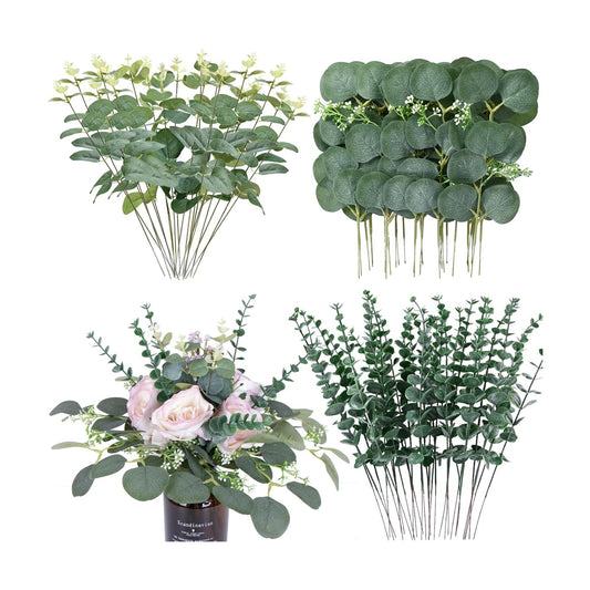 3 Kinds Mixed Eucalyptus Stems Bulk Artificial Eucalyptus Leaves Sprays Faux / Green / 1 / Set of 90