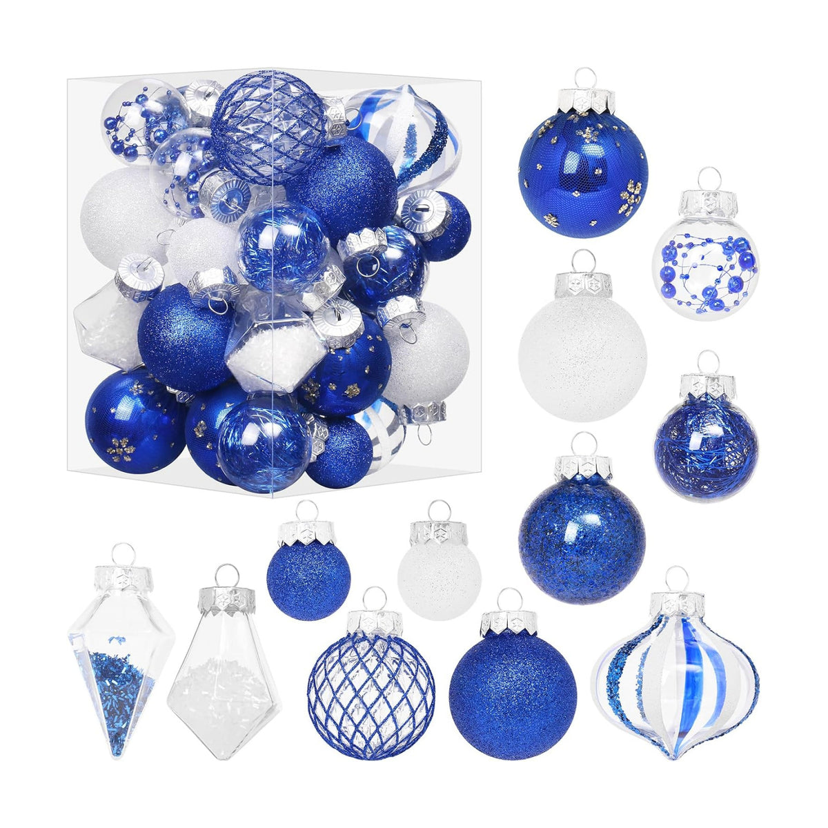 34PCS Blue/White Christmas Ball Ornaments Set for Tree Decorations
