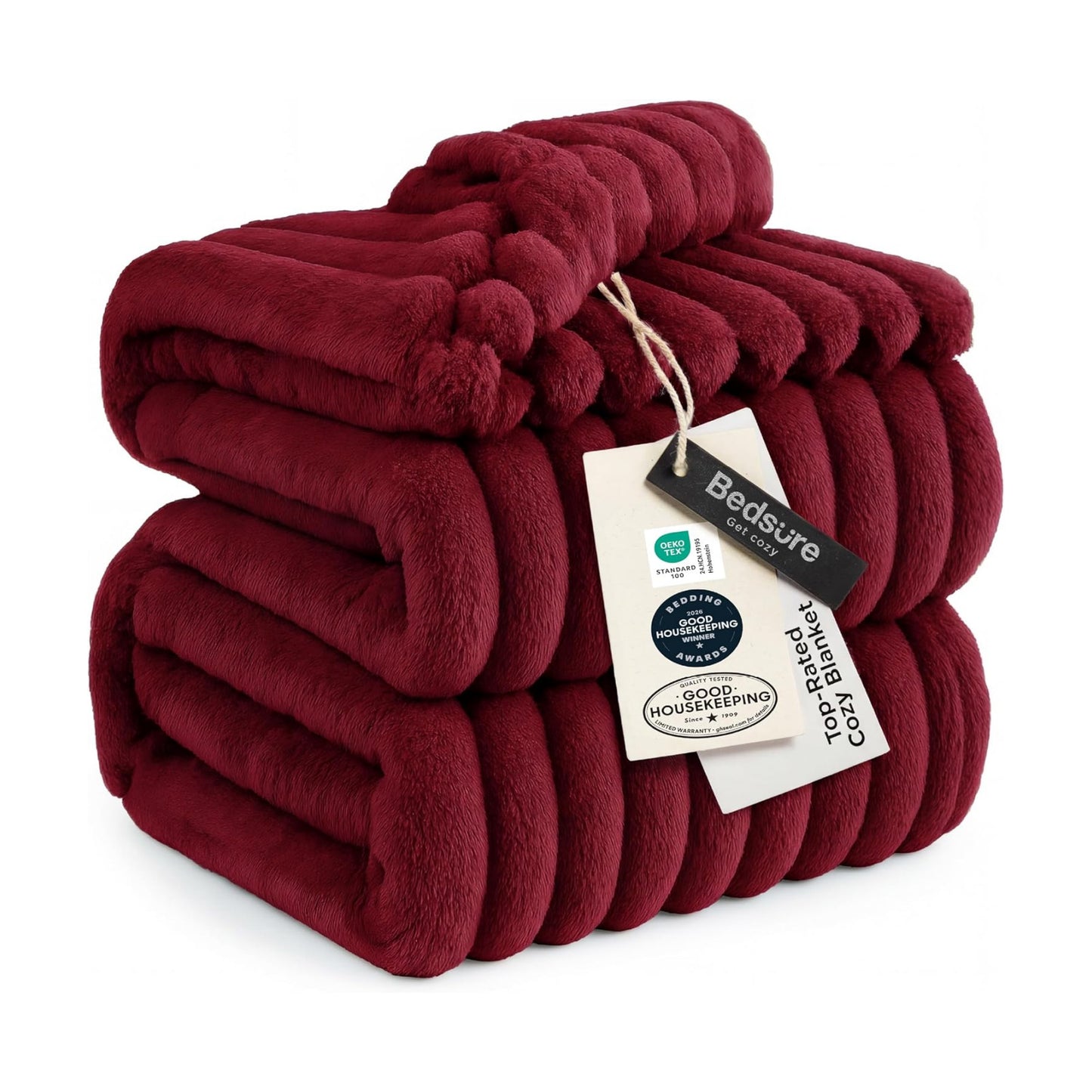 Bedsure Soft Queen Size Blanket for Bed Deep Red 90"x90"