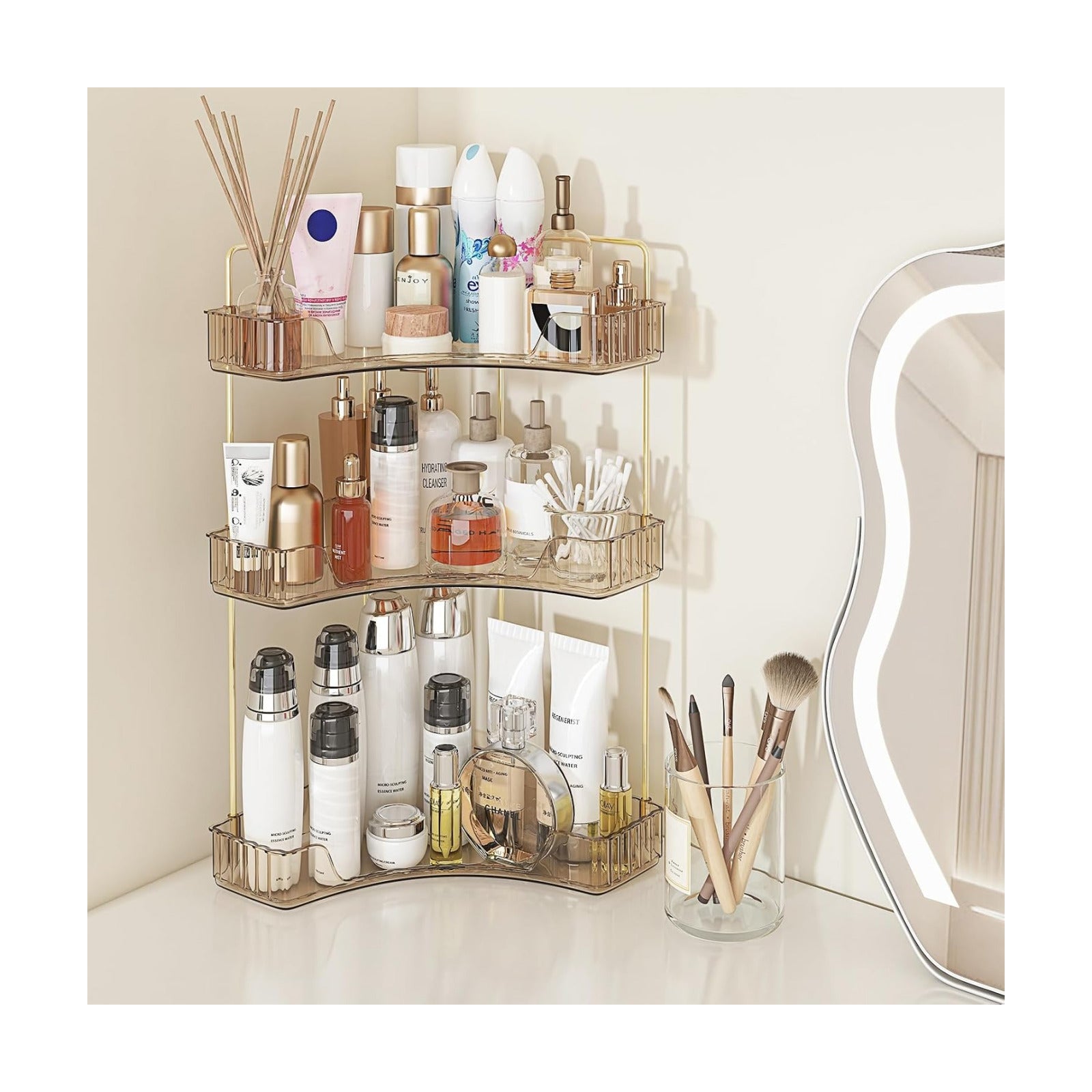 Webetop 3 Tier Corner Bathroom Organizer Countertop for Skincare & Dresser | Multi-Purpose For Toiletries/Perfume, Easy