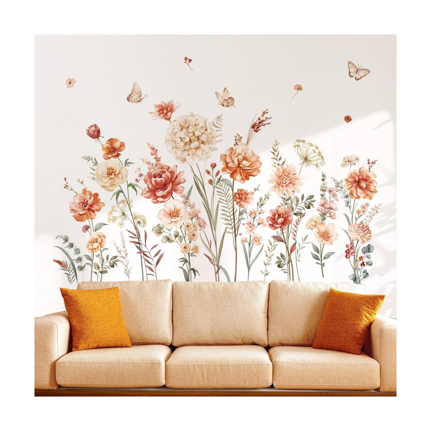 Boho Flower Wall Decals Wildflower Garden Floral Grass Wall Stickers Girls Bedroom Living Room