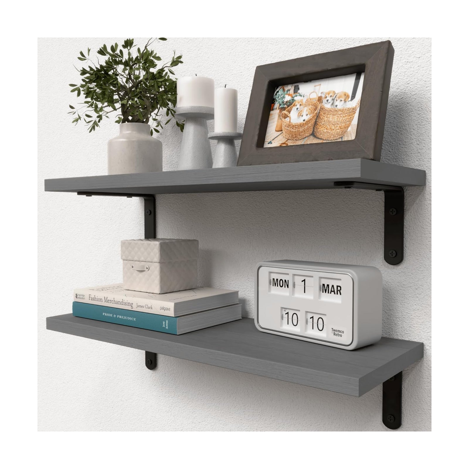 Rustic Wood Bathroom Shelves / Grey / 16.54in / Set of 2