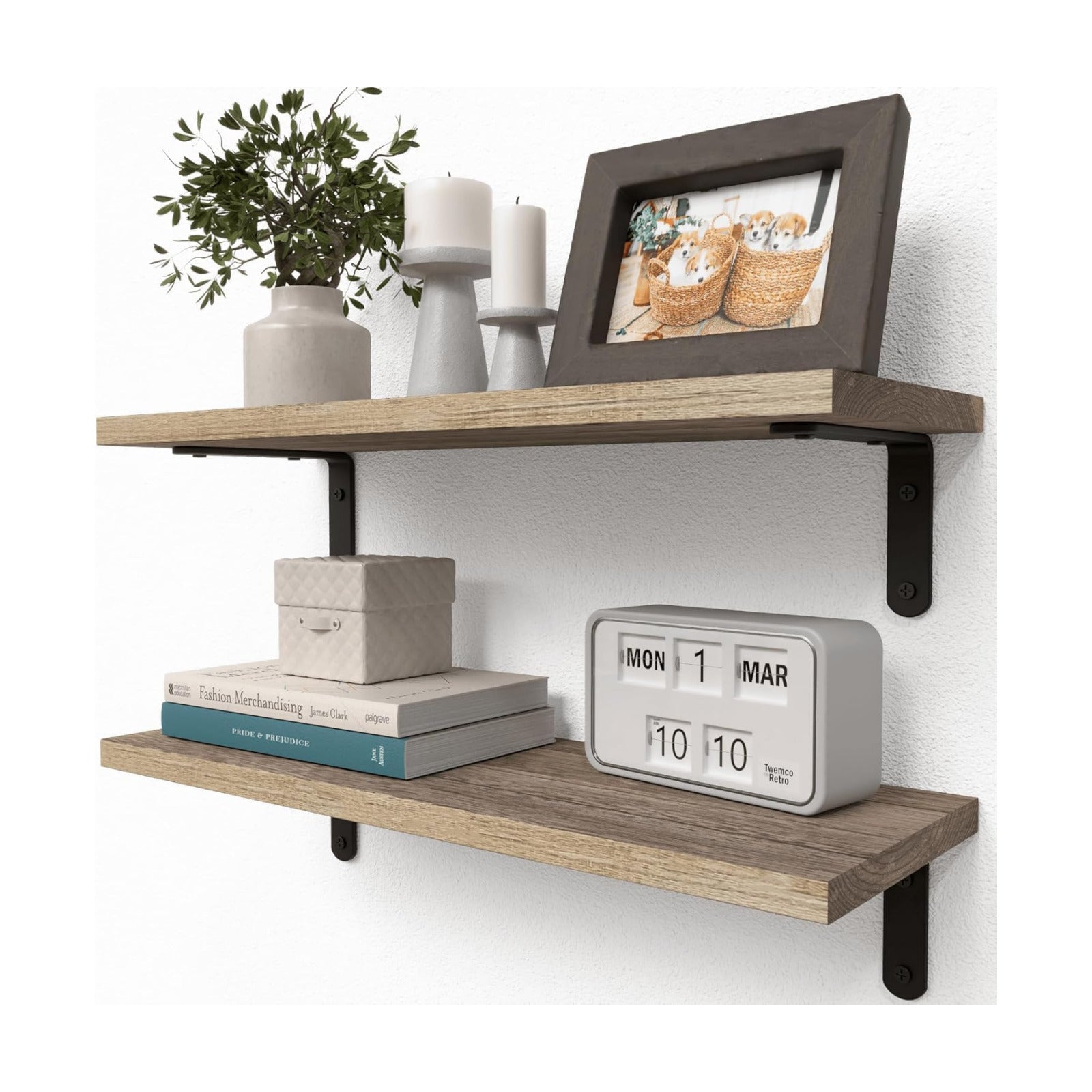 Rustic Wood Shelves / Carbonized Black / 16.54in / Set of 2