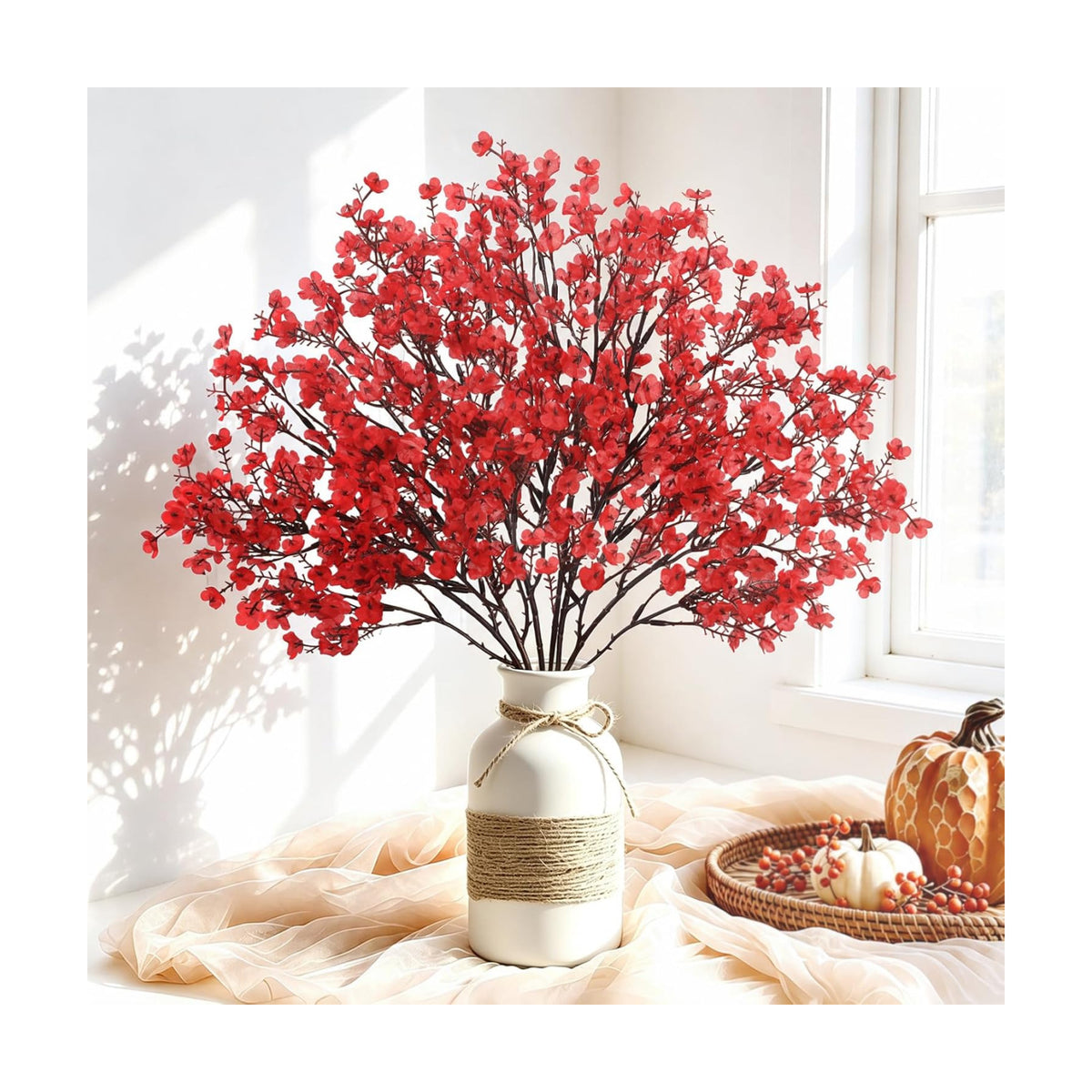 Uieke 30 Pcs Babys Breath Artificial Flowers Bulk Silk Red Faux Flowers Real Touch Gypsophila Bouquet for Christmas Halloween Home Wedding Decoration