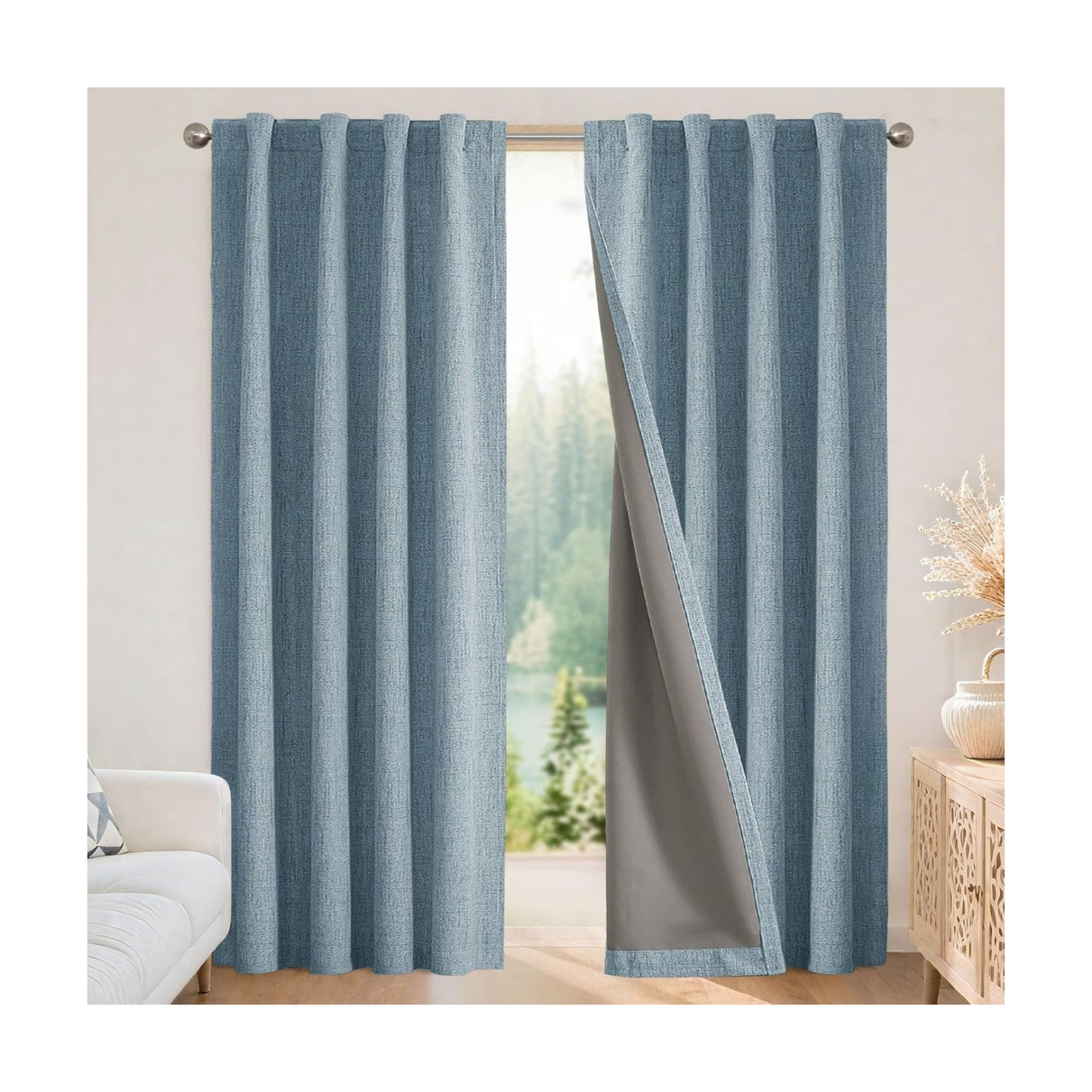 Joydeco Blackout Curtains for Bedroom - 90 Inch Long 100% Light Blocking 2 Panels Sky Blue Drapes, Thermal Insulated