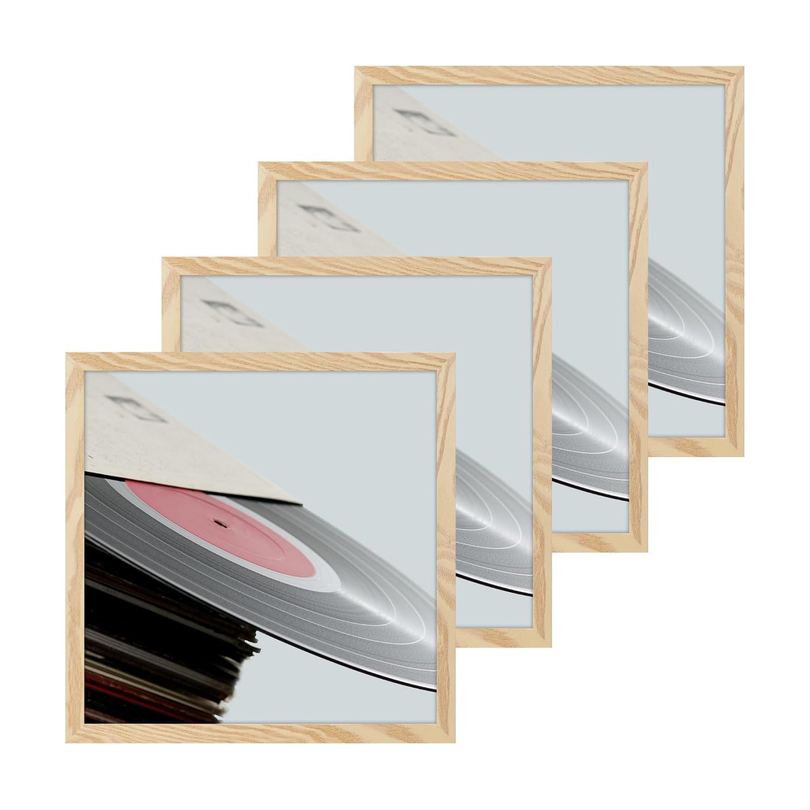 eletecpro Vinyl Record Frame, 12.5 x 12.5 in, Wood Beige, 4 Pack | Fits 12x12 LP and Album Cover, Easy Wall Mount