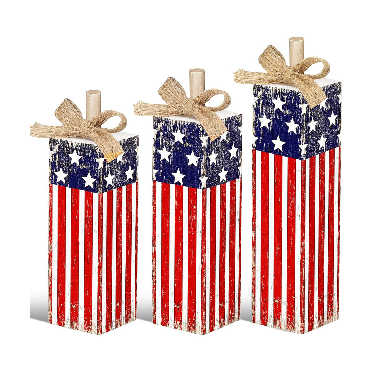 Redbaker 3 Pcs 4th of July Table Decor, Patriotic American Flag Centerpiece