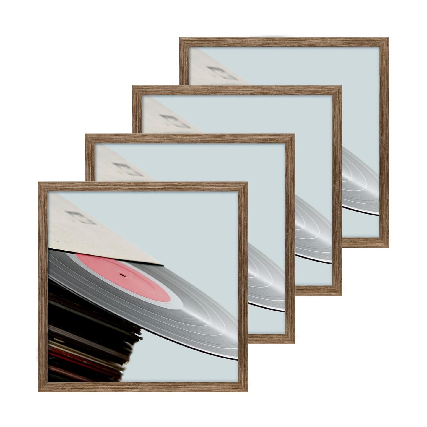 eletecpro Vinyl Record Frame, 12.5 x 12.5 in, Rustic Brown, 4 Pack | Fits 12x12 LP and Album Cover, Easy Wall Mount