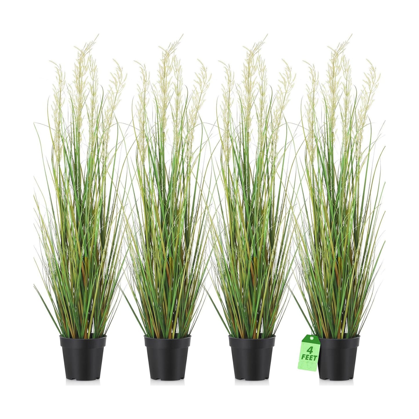 Tall Artificial Grass Plant Potted Artificial Greenery Floor Plants Faux Pampas / 4 Ft / Set of 4