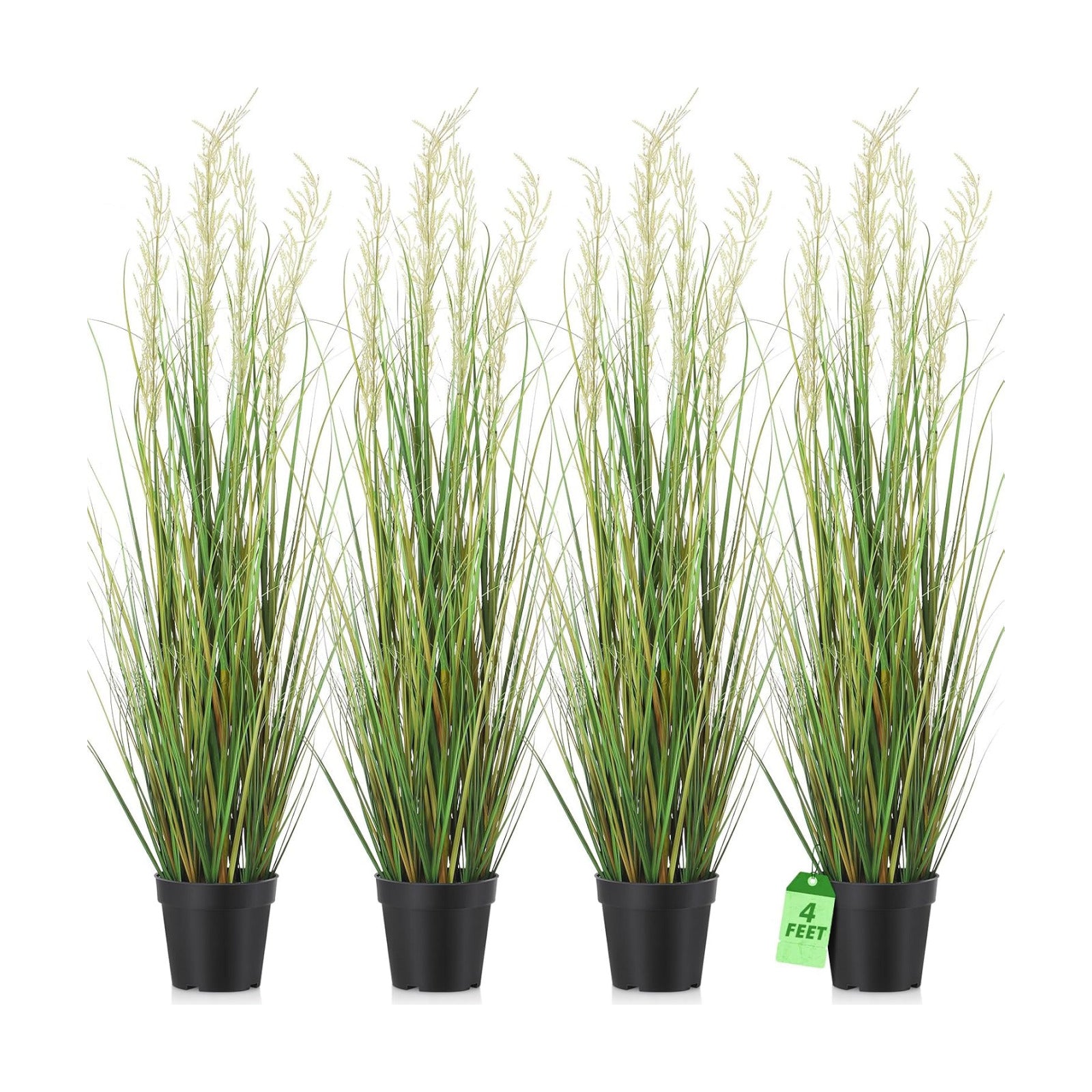Tall Artificial Grass Plant Potted Artificial Greenery Floor Plants Faux Pampas / 4 Ft / Set of 4