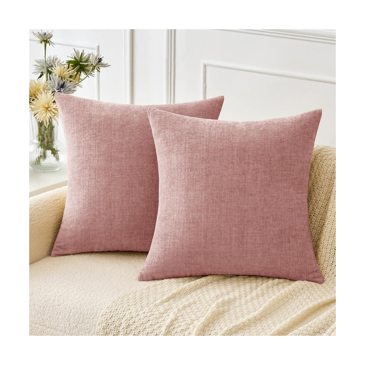 MIULEE Soft Chenille Throw Pillow Covers Blush Pink 20x20 Inch Pack of 2