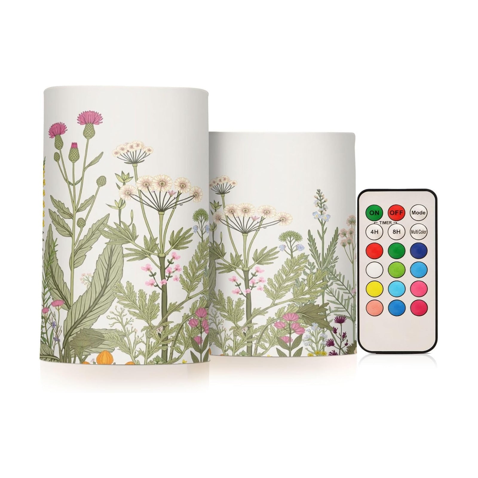 Flickering Flameless Candles, Flowers Herbs Wildflowers Botanical LED Candles with Remote Timer, Set of 2 Battery
